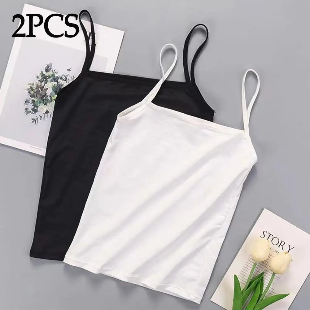 2PCS Summer Sexy Camisoles For Women Crop Top No Pad Tops Sleeveless Shirt Sexy Slim Lady Bralette Strap Skinny Vest Camisoles