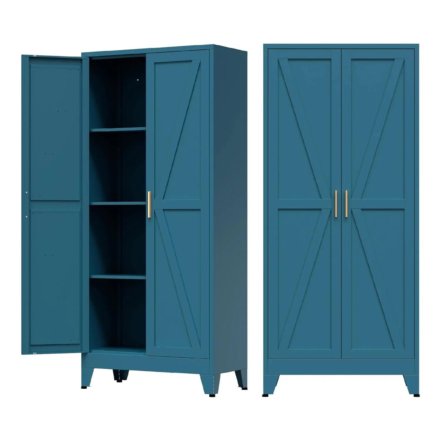 

Storage Cabinet with 2 Barn Door, Tall Kitchen Pantry Cupboard with 3 Adjustable Shelves, Customized