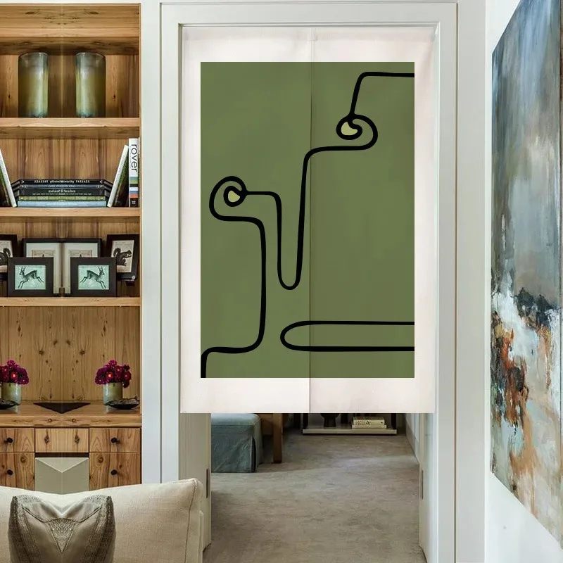 VIKAMA Fresh Green Kitchen Bedroom Half-Door Curtain Nordic Style Interior Door Curtain Entranceway Room Divider Curtain