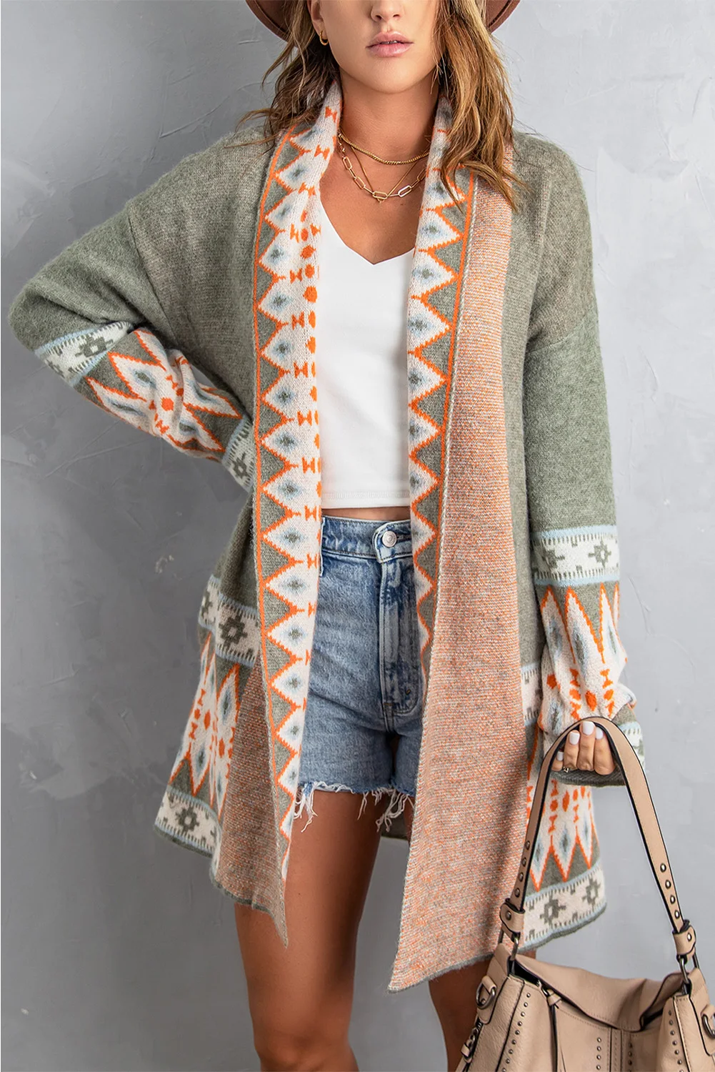 TEELYNN Boho Ethnic Pattern Knitted Loose Cardigan Sweaters Women Vintage Coat Sweater Autumn Winter Warm Jumper Coat Outwear