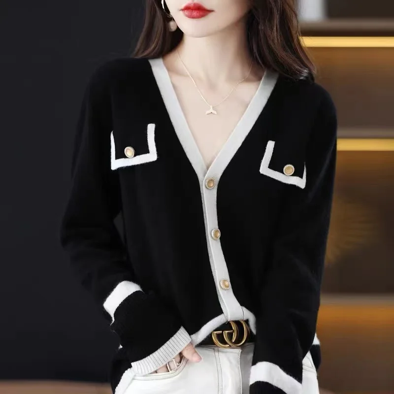 

Women Clothing French Fashion Sweet Knitted Cardigan Early Spring Simple V-neck Casual Comfortable Sweaters Female Soft Wool Top