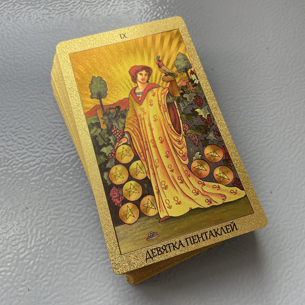 Russian Golden Tarot Cards for Work with Guide Book Prophecy Oracle Divination Deck Fortune Telling Classic 78-cards 12x7cm