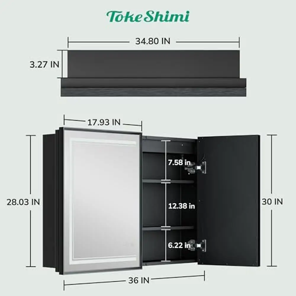 LED Lighted Bathroom Medicine Cabinet with Defogger & 2 Electrical Outlets 36x30 Rectangular Black