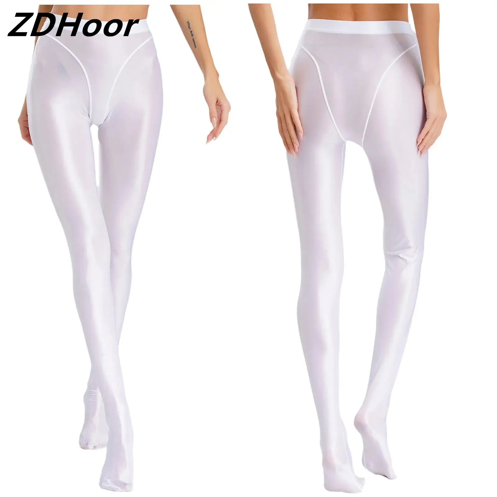 

Womens Silky Skinny High Waist Pantyhose Stretchy Glossy Pantyhose Pants Dance Gymnastic Yoga Leggings Role Play Nightclub Wear