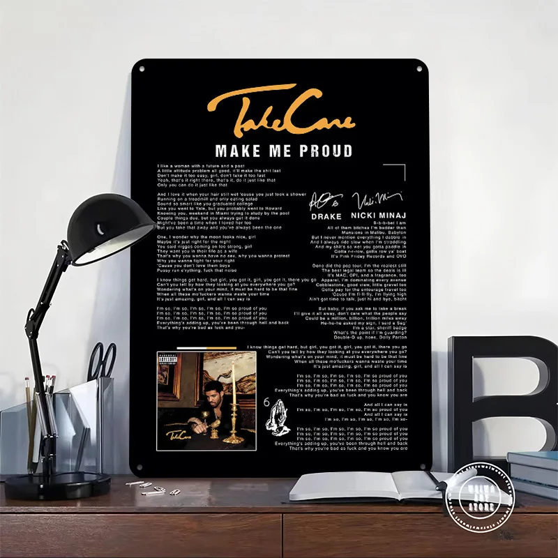 Drake Take Care Album Art Poster Retro 3D Printed Metal Signs Customized Wall Hanging Gift for Bar Accessories Room Decor Home