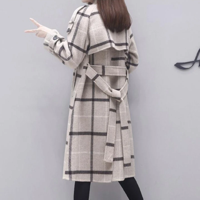 Women's Plaid Cashmere Coat, Long Slim Fit, Thick Wool Outwear, Casual, All-Match, Temperament, New Fashion, Winter, 2024