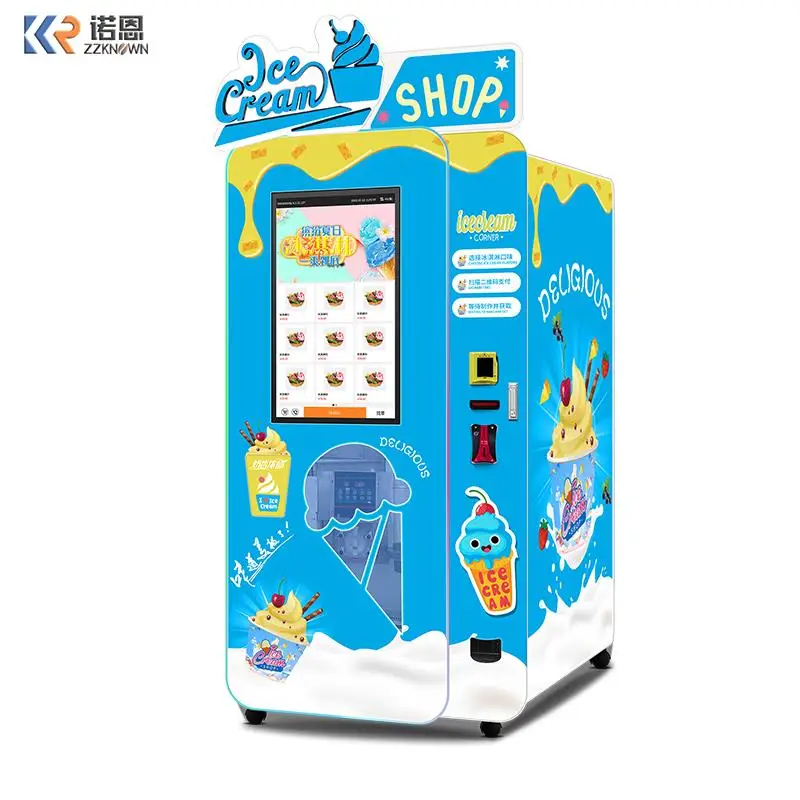 

Hot Sale Soft Ice Cream Vending Machine Automatic With Attractive LED Colorful Lights And LED Light Box