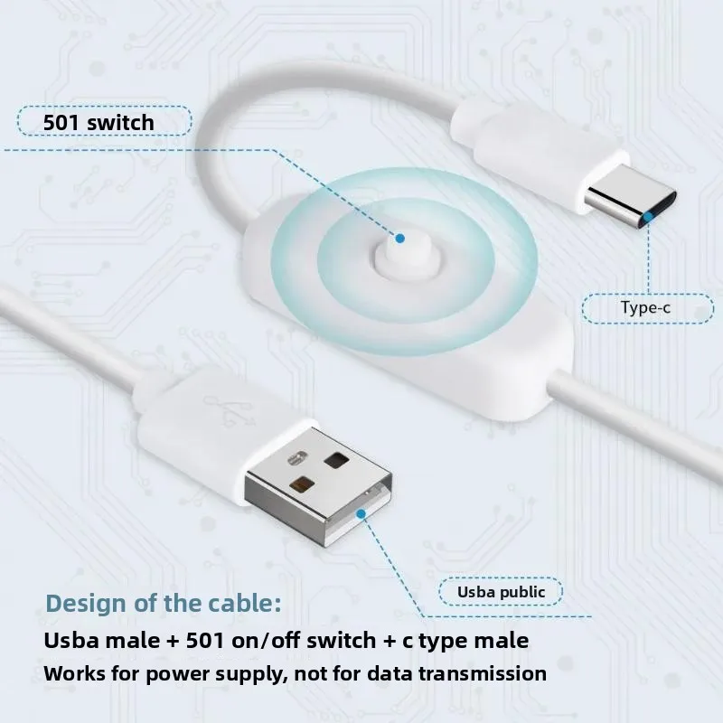 USB Type C Cable with ON Off Switch Fast Charging Power Supply Cord for Raspberry Pi 3 4 Phone Strip Desk Lamp 1.2m