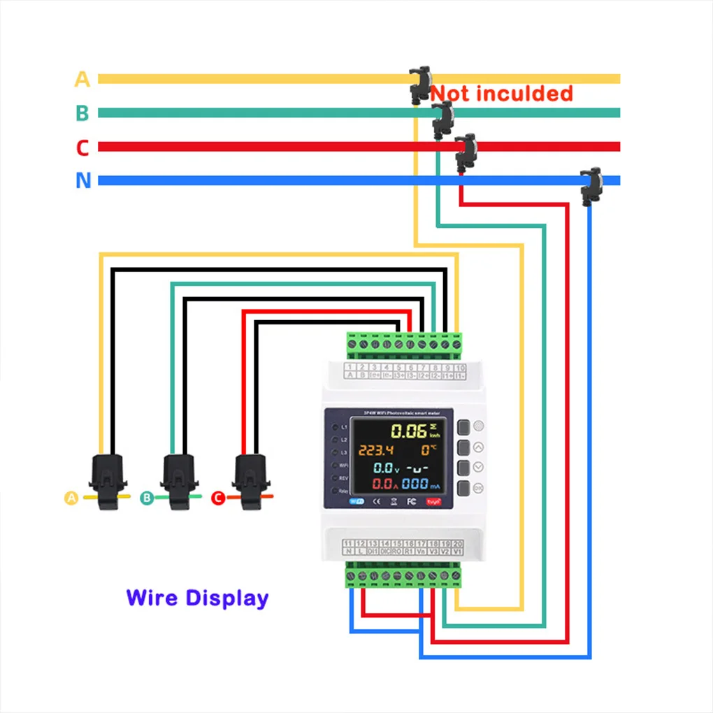 Three Phase Tuya WiFi Smart Bi-Directional Energy Meter with 3 CT Clamps Leakage Over Under Voltage Protector Relay Switch Limit