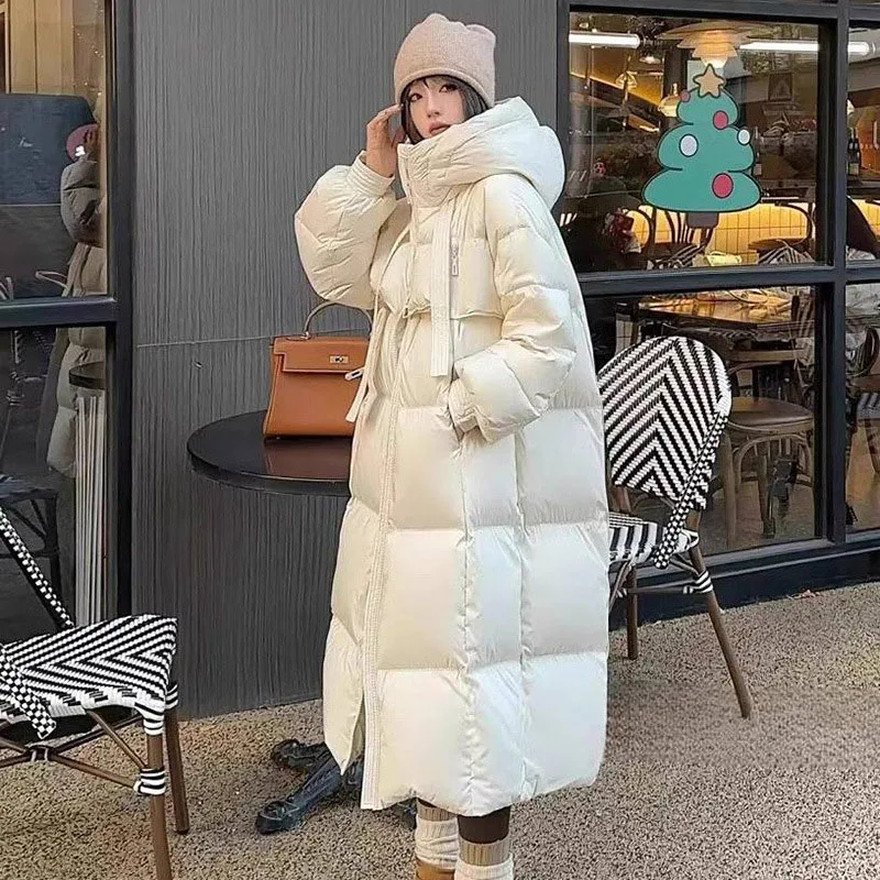 Winter Warm Hooded Women Down Jacket 2025 New Fashion White Duck Down Loose Solid Color Temperament Women's Down Jacket Top H70