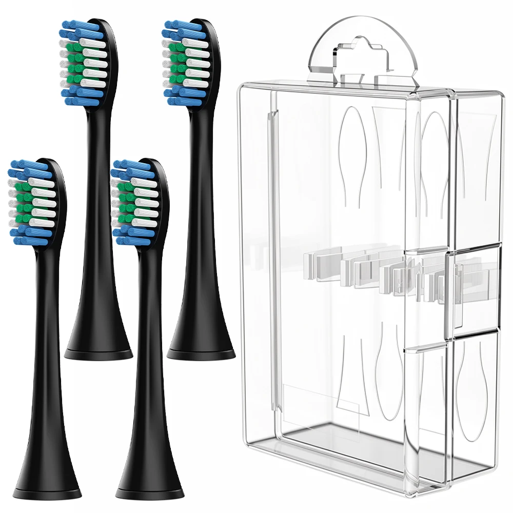 4 cabezales de repuesto profesionales y contenedor transparente para cabezales de cepillo de dientes, compatibles con cepillos de dientes eléctricos Philips Sonicare