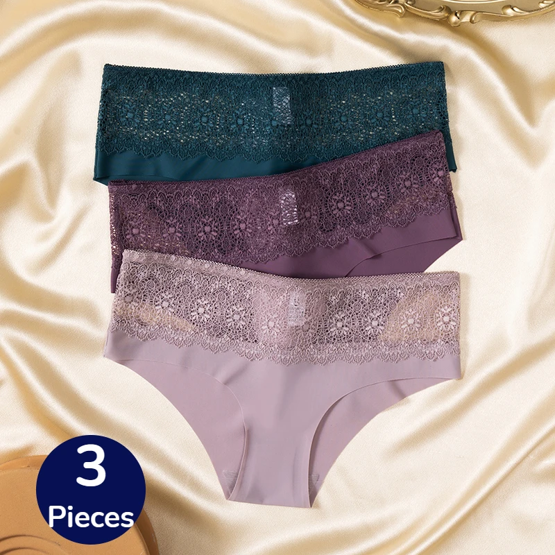 BZEL 3PCS/Set Women\'s Panties Exquisite Sweet Lace Underwear Sexy Lingerie Silk Satin Briefs Woman Comfort Breathable Underpants