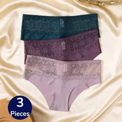 BZEL 3PCS/Set Women's Panties Exquisite Sweet Lace Underwear Sexy Lingerie Silk Satin Briefs Woman Comfort Breathable Underpants