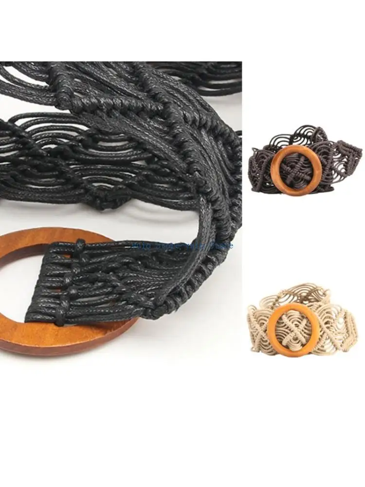 

X7XB Bohemian Wax Rope Braided Wide Waist Belt For Women and Girls Adjustable Tribal Pattern Fashion Accessory