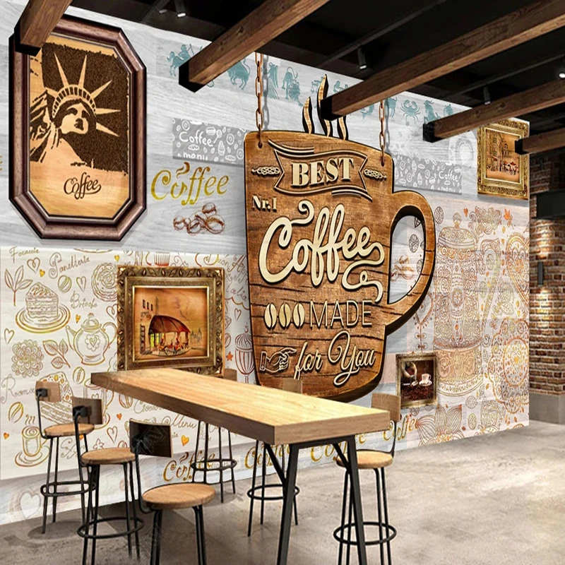 

Custom 3D Wallpaper Murals Vintage Wooden Cafe Bar Restaurant Background Wall Home Decor Papier Peint Fresco 3D Wall Painting