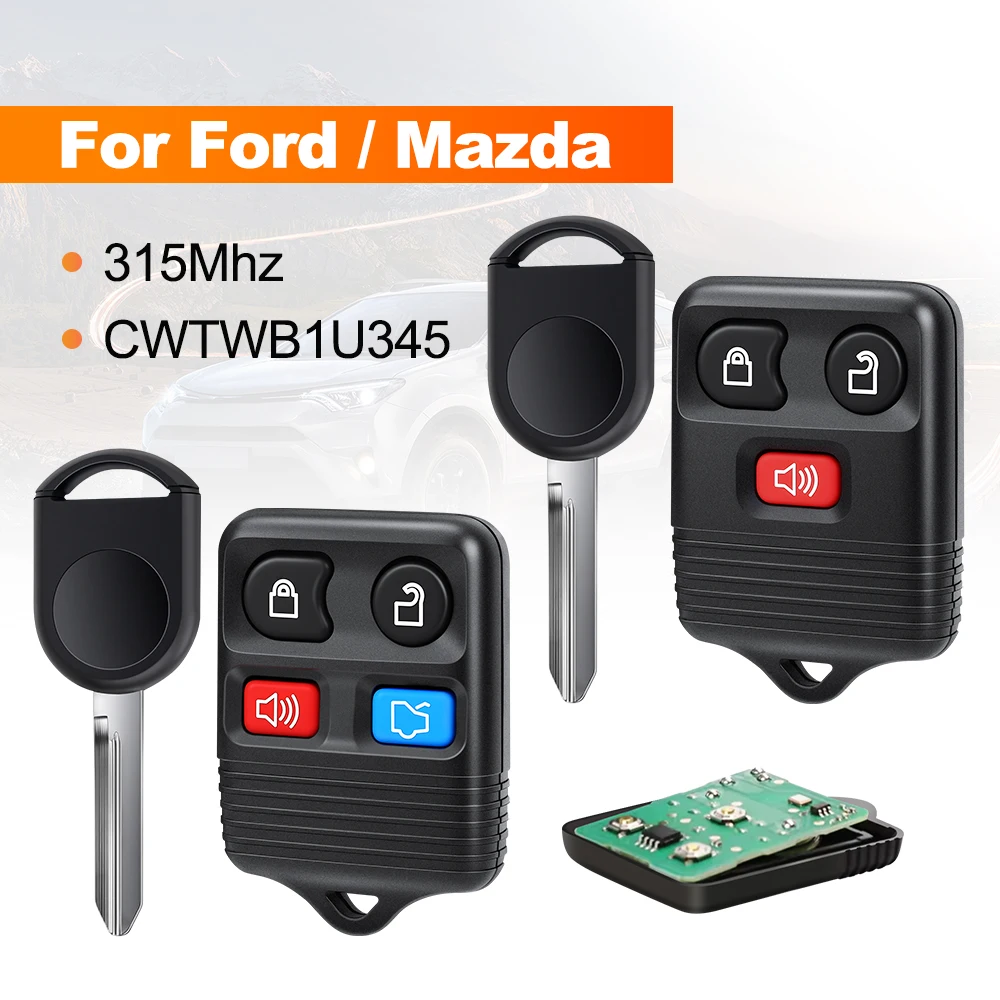 Awapow CWTWB1U345 Remote Car Key For Ford /Lincoln /Mercury/ Mazda 3/4 Buttons 315Mhz Keyless Car Remote Key