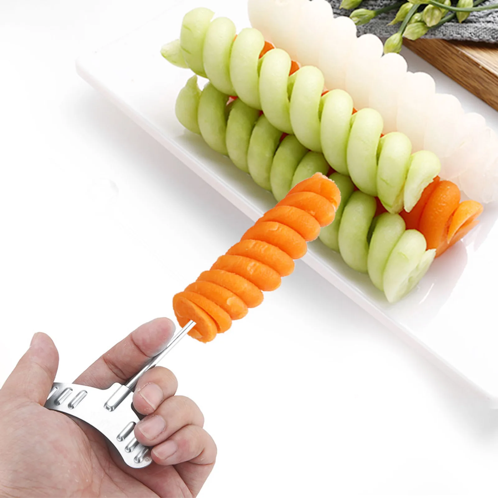 / set Stainless Steel Vegetable Spiral Cutter Manual Potato Carrot Cucumber Carving Roller Vegetable Spiral Cutter