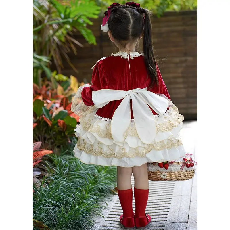

Kids Dresses for Lolita Girls Princess Spanish Cotton Lace Ball Gown Autumn Spring Vintage Tutu Dress Teen Children's Clothing