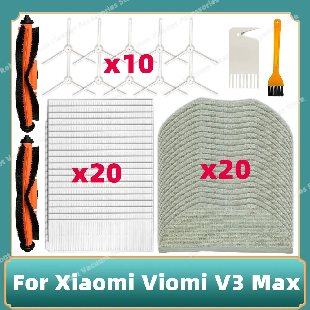 For Xiaomi Viomi V3 Max Robot Vacuum Main Side Brush Cover Hepa Filter Mop Rag Wipe V-RVCLM27B Spare Part Accessories Kit