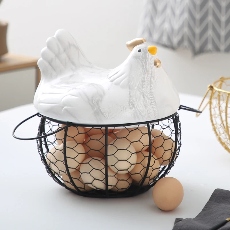 Ceramic Egg Holder Chicken Storage Basket Fruit Collection Hen Oraments Decoration Kitchen