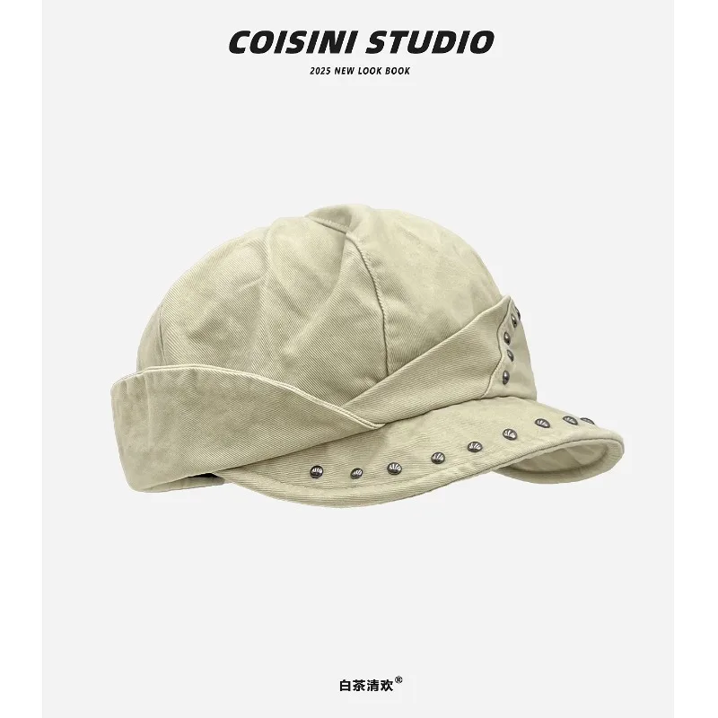 

Новые ретро-береты с заклепками неправильной формы, купольные береты Y2K, весенне-осенние уличные трендовые универсальные повседневные шапки газетчика для женщин и мужчин