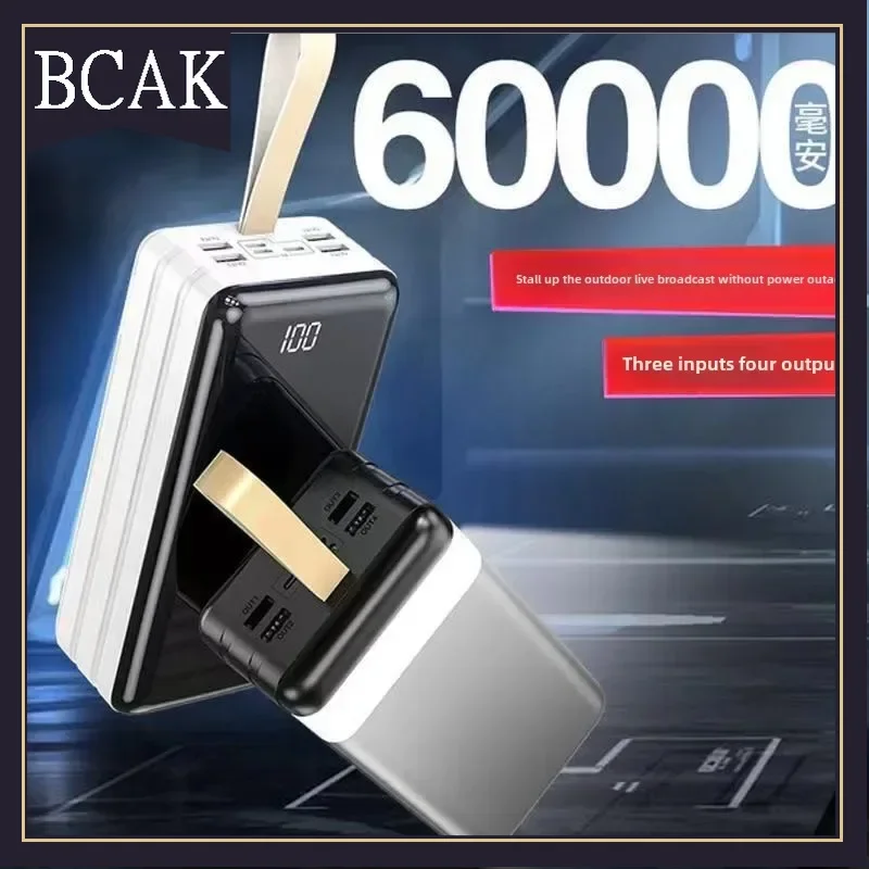 Hot Style BCAK Full Mirror Power Bank Wholesale Large Capacity 60000 MAh Outdoor Portable Mobile Phone 200000 MAh Mobile Power S