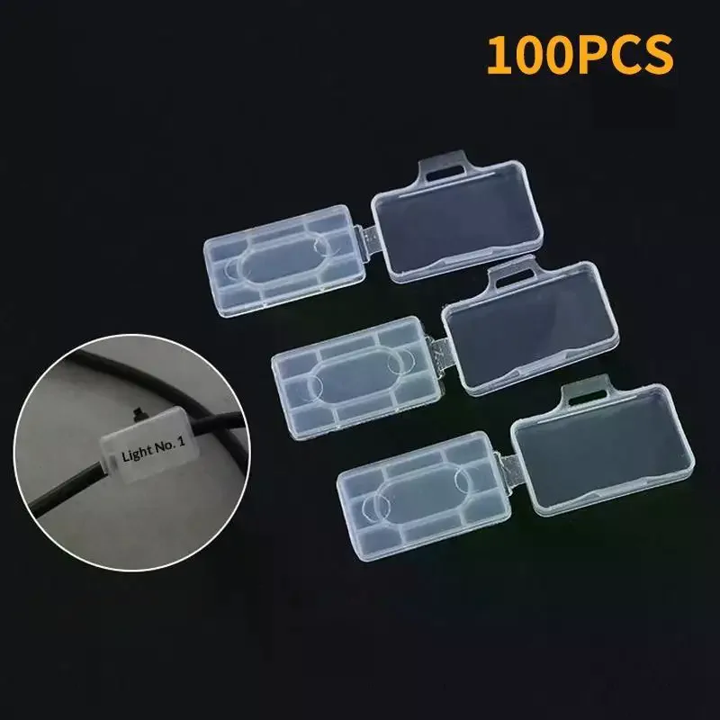 100pcs Cable Label Tag Box Transparent Plastic Cable Tie Marker Wire Sign Name Holder Display Identification Seal Case