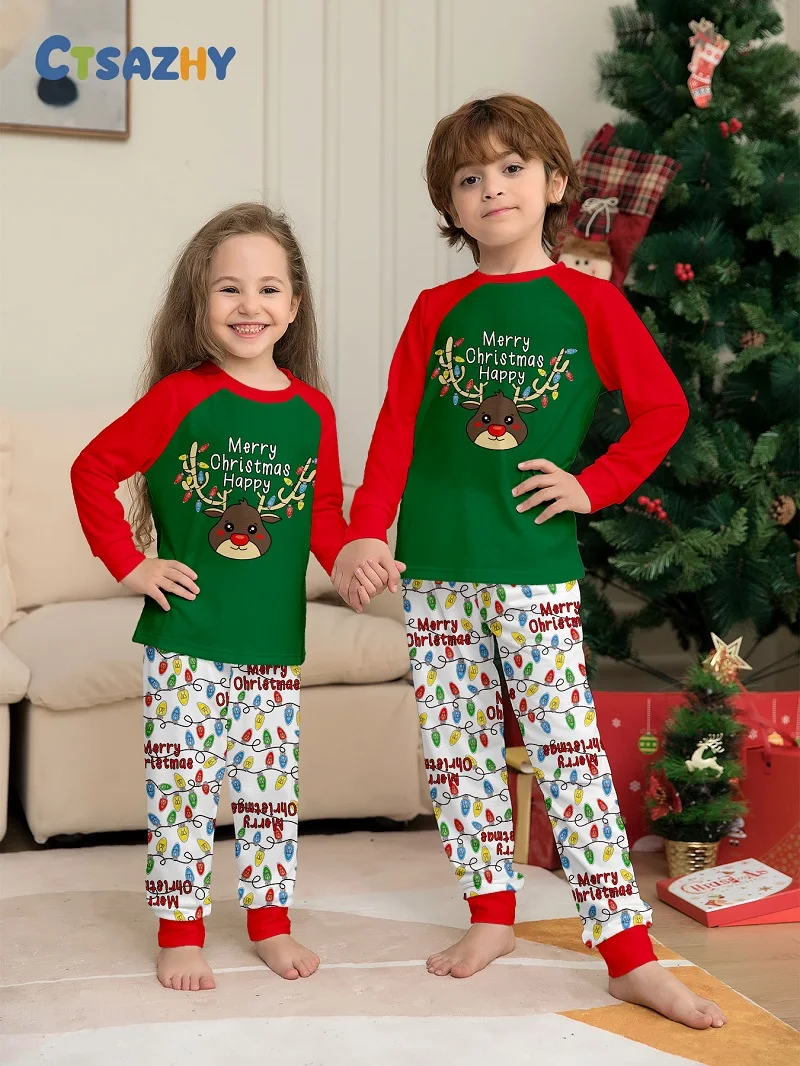 2025 Xmas Family Matching Pajamas Merry Christmas Deer Printed Adult Kid Baby Family Matching Outfits Christmas Family Pj\'s