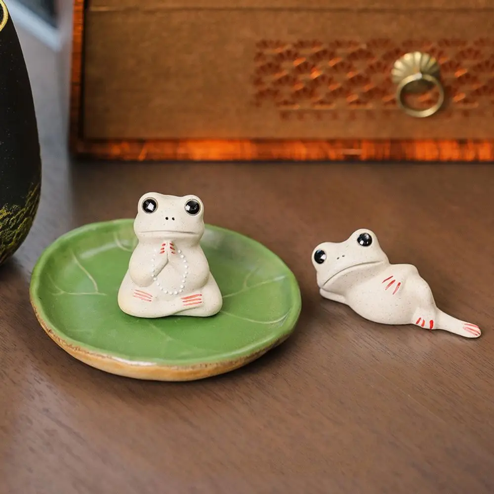 Crafts Ceramic Tea Pet Handicraft Creative Frog Statue Cute Funny Animal Sculpture Office