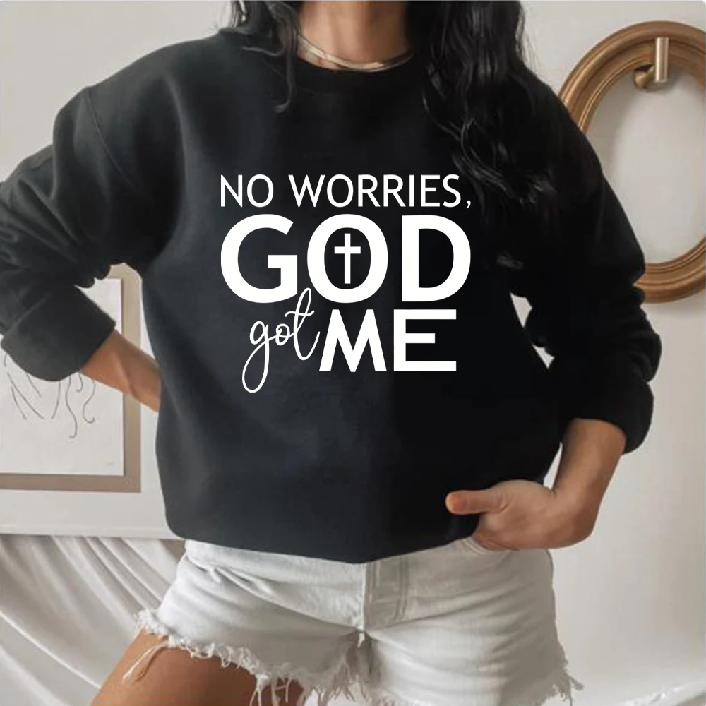 No Worries God Got Me Sweathirts for Women Men God Got Me Shirt Silhouette Shirts Long Sleeves Graphic Sweatshirt Hoodies