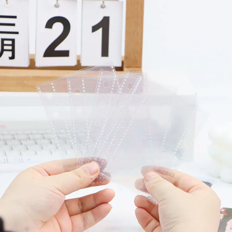 10pcs M5 Binder Sheet Refill 5 Rings Clear PP 3inch 1grid Pocket A8 Loose Leaf Inner Page for Idol Photocard Holder Book