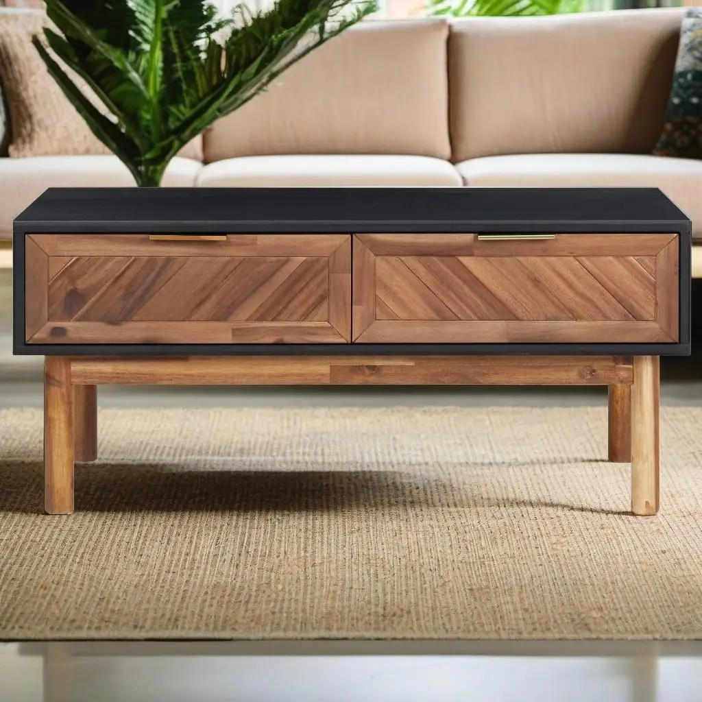 35.4” Acacia Wood & Coffee Table – Stylish Modern Design for Living Room Space