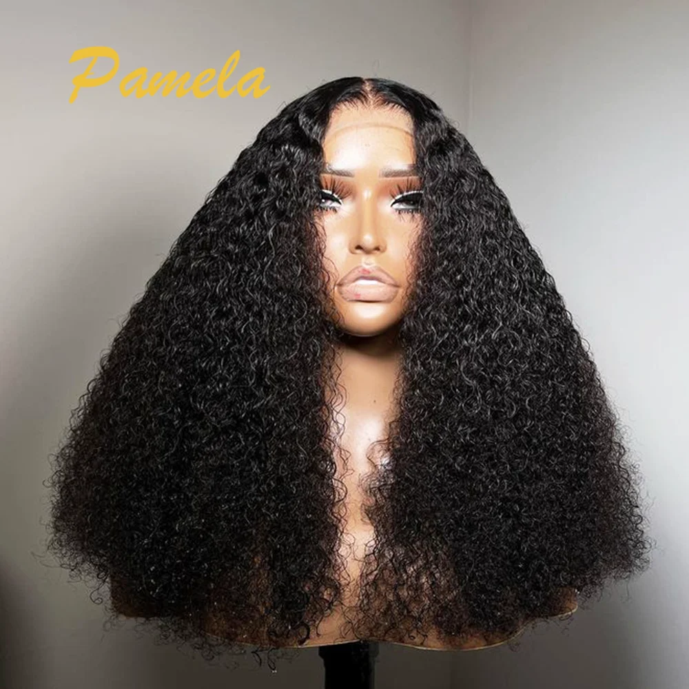 Kinky Curly Wear And Go 250% Density Natural Colored Preplucked Brazilian Human Hair 13x4 Transparent Frontal Lace Wig For Women