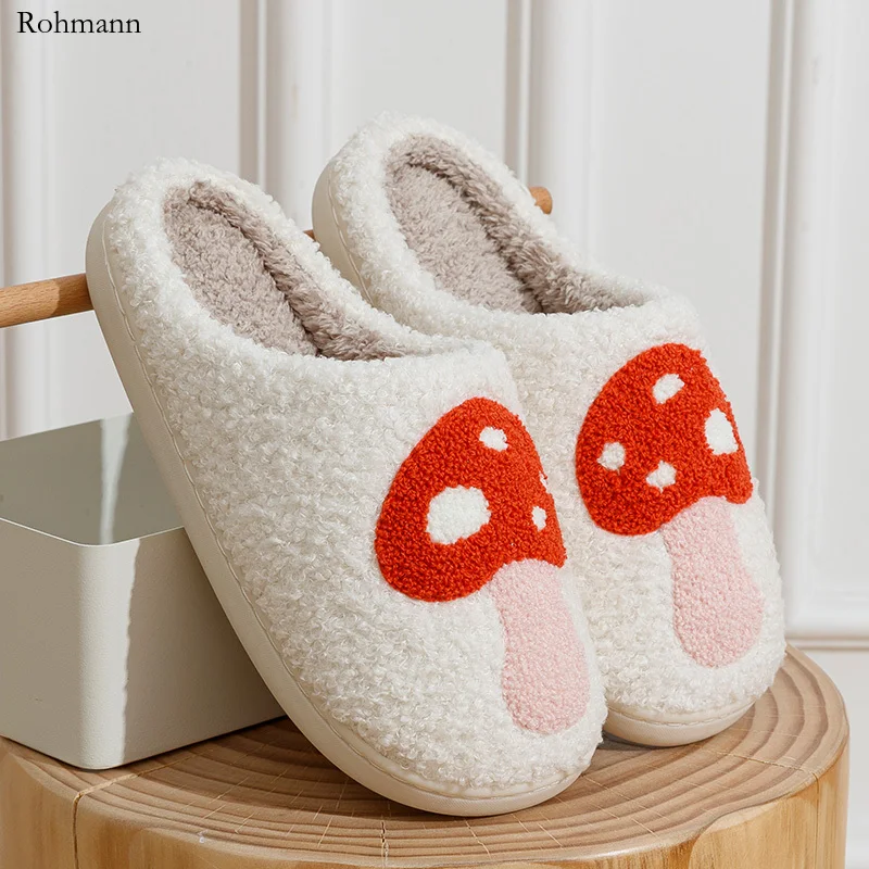 Winter Home Slippers Cozy Comfortable Style Embroidered Mushroom Soft Houseshoes Female Shoes Pantuflas De Mujer