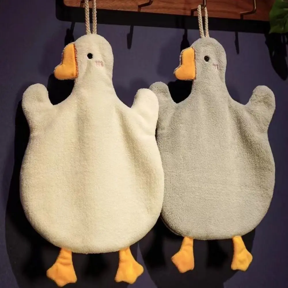 Hand Towel Thickened Absorbent Quick Dry Goose Cartoon Kitchen Hangable Cartoon Cute Children Coral Velvet Hand Towel