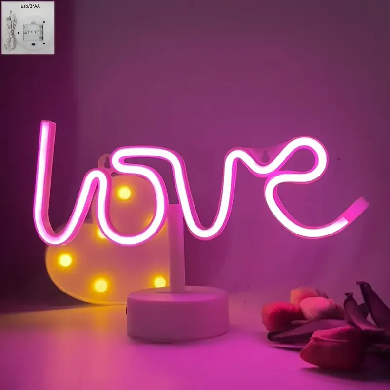 2025 Love Style Neon Light Sign with Holder Base, Battery or USB Powered LED Neon Lights Palm Tree Design for Home Decor