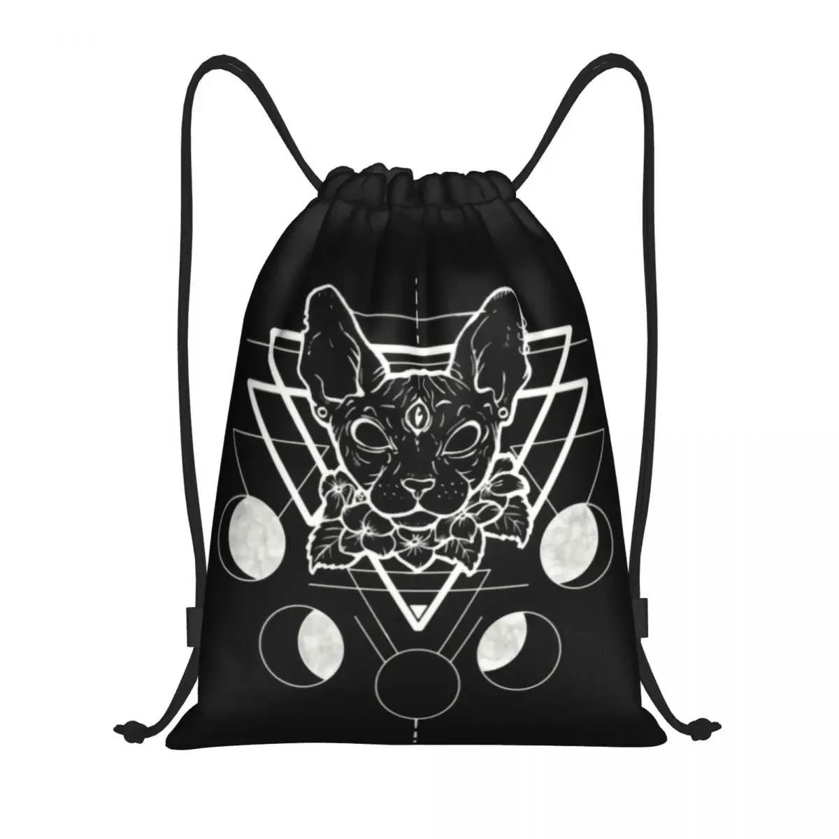 Custom Heks Sphynx Kat Trekkoord Tas Mannen Vrouwen Lichtgewicht Halloween Kitten Sport Gym Opslag Rugzak