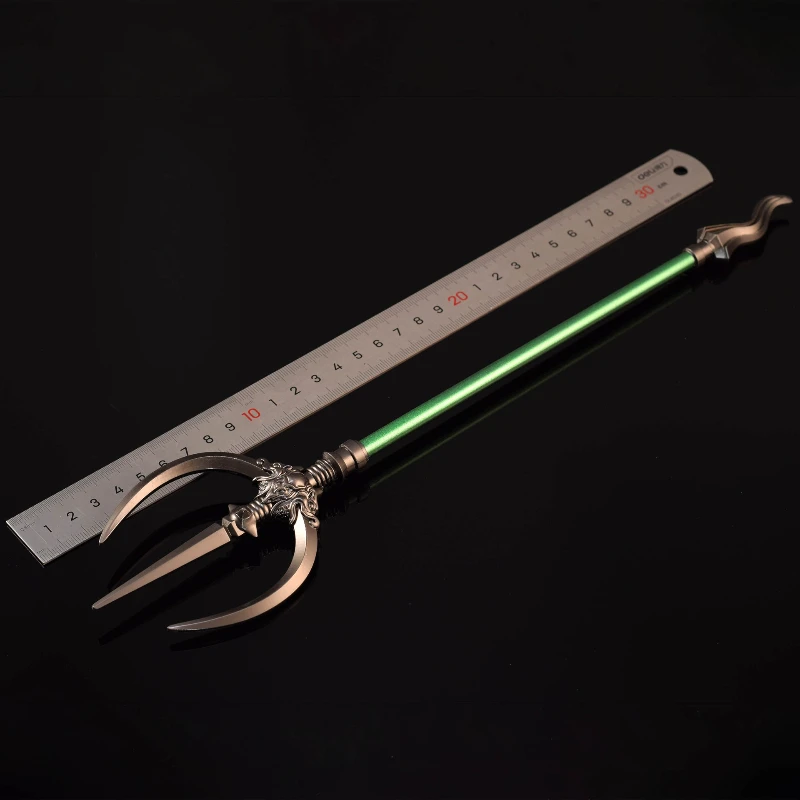 35cm/13.78in Black Myths Wukong Game Peripheral Weapon Model Yellow Wind Saint Three Strand Steel Fork Metal Ornament Collection