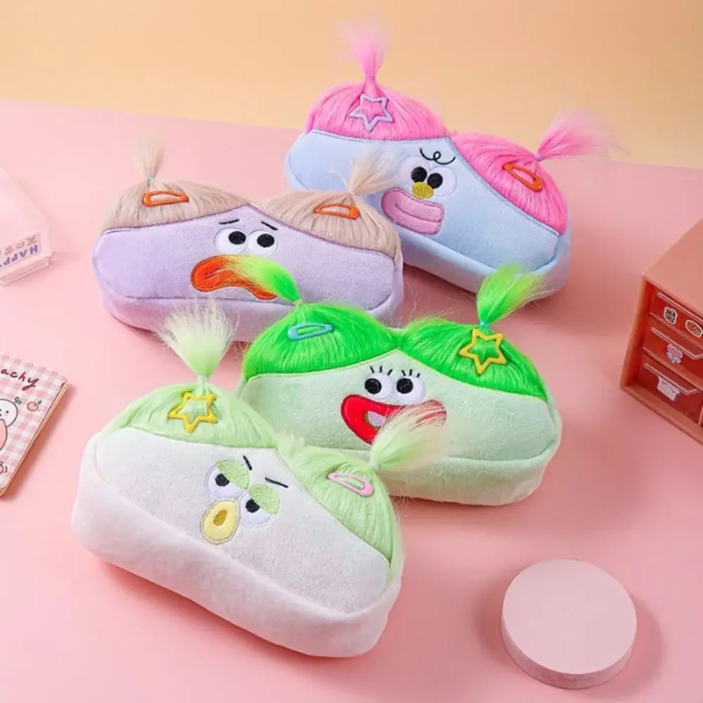 

DIY Fluffy Hair Afro-Hair Doll Pen Bag Stationery Storage Large Capacity Pencil Case Holder Funny Kawaii Soft Plush Pen Bag