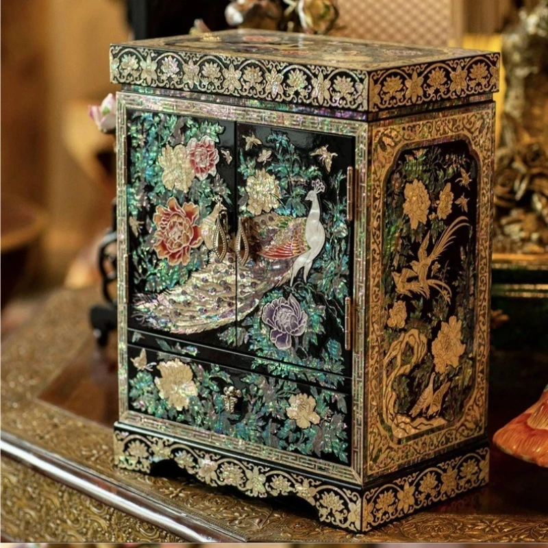 Dian Lacquer Jewelry Jewelry Box Retro Court Style Neoclassical Ear Jewelry Storage Box Large Capacity