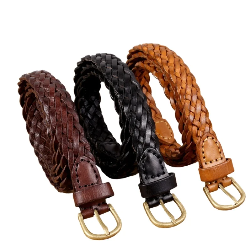 

new hand-woven leather belt with leather belt with upper cowhide vintage pin buckle casual women's belt