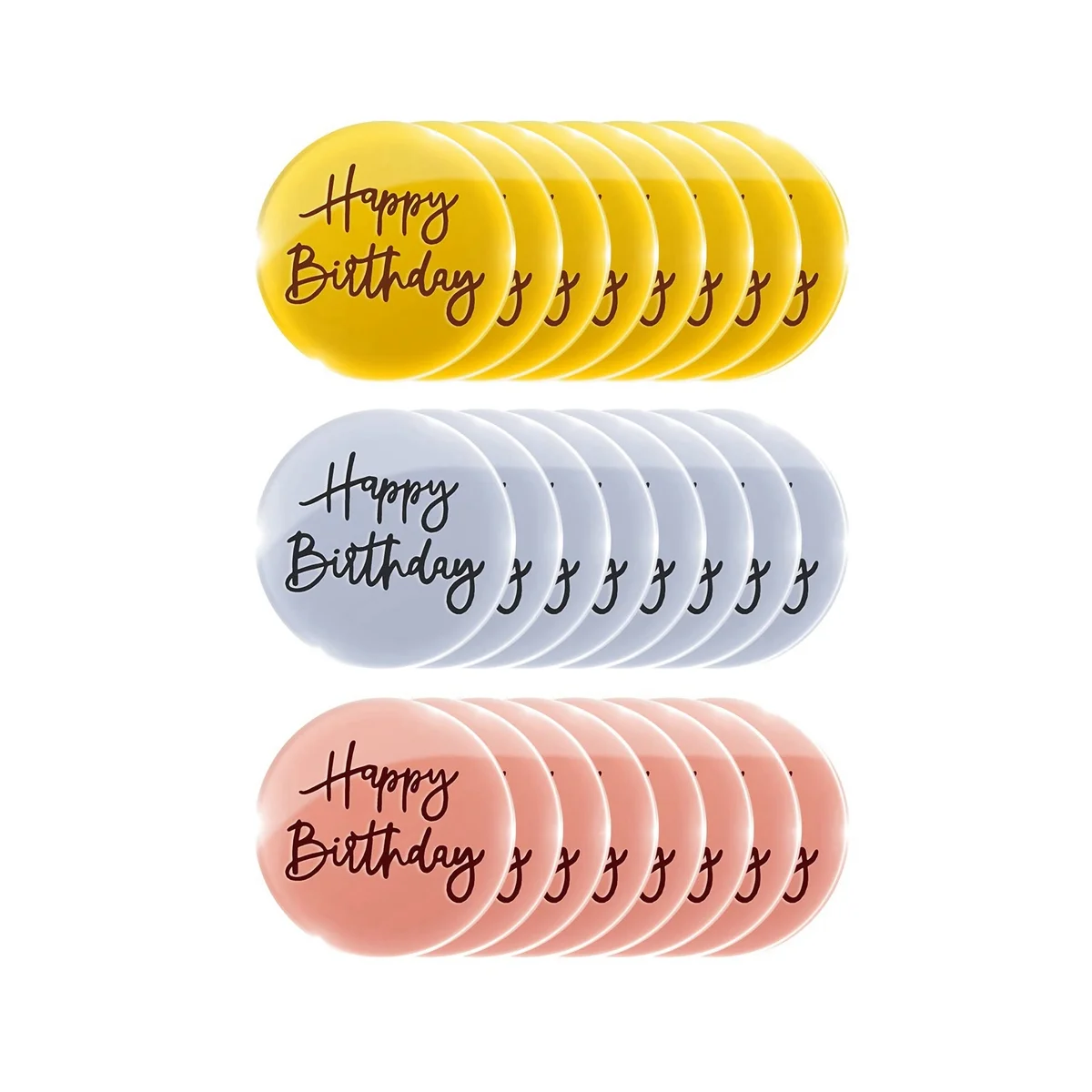 Toppers de gâteau en acrylique joyeux anniversaire, mini disque rond gravé, décoration de gâteau Chi bricolage, miroir, 24 pièces