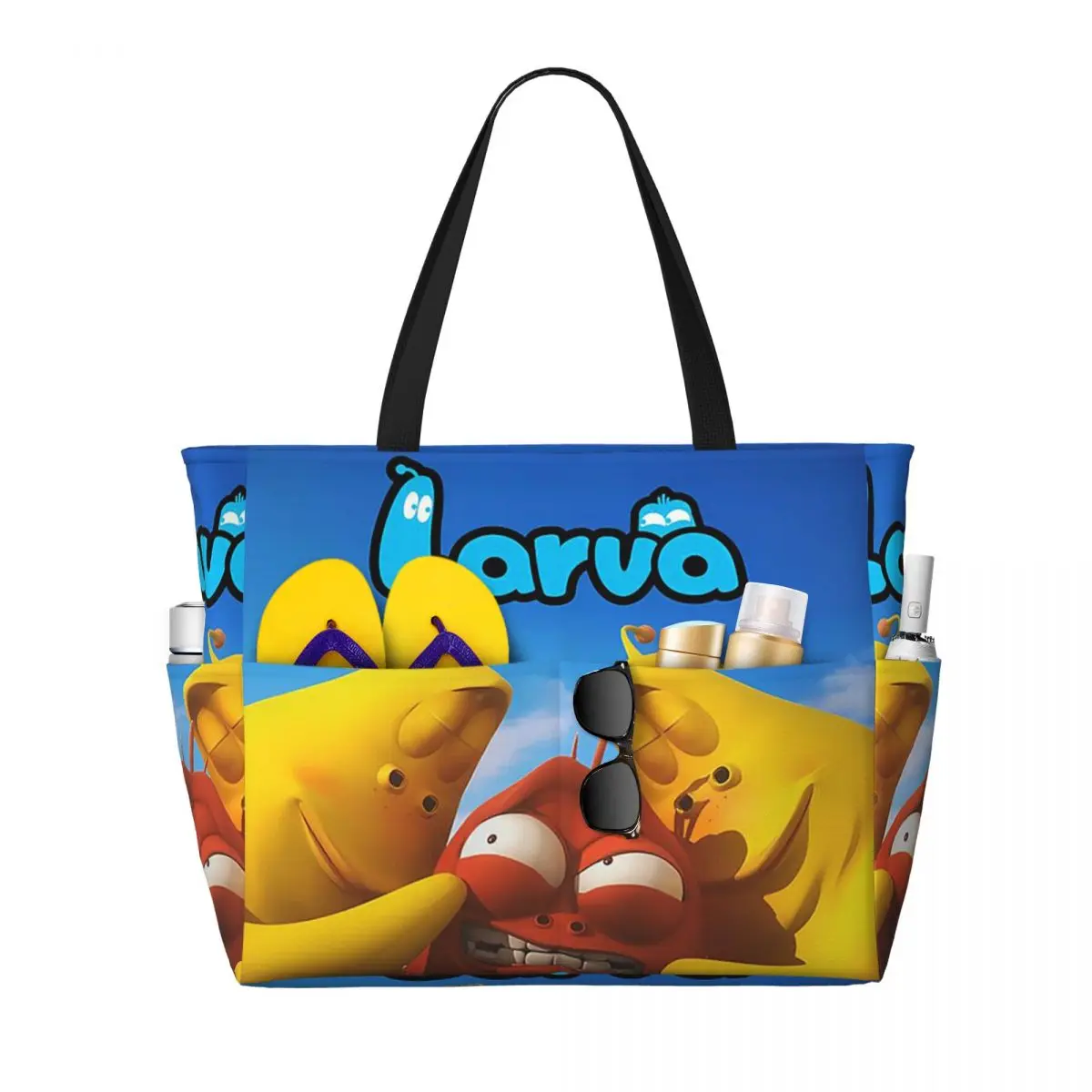 

Larva Yellow Red Funny Anime Beach Tote Bag Sport Gym Yoga Duffle Large Tote Bag Women Travel Bag Fitness bag