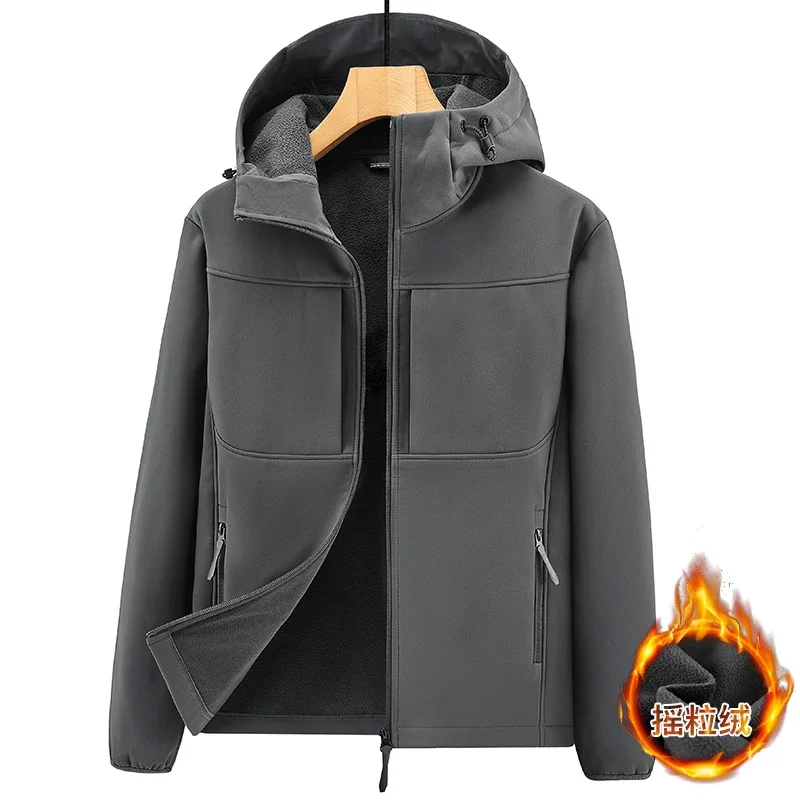 

Men Tactical Outdoor Cargo Jacket Fleece Hunting Clothes Warm Zipper Softshell Fleece Lined Camping Hooded Plush Thermal Jackets