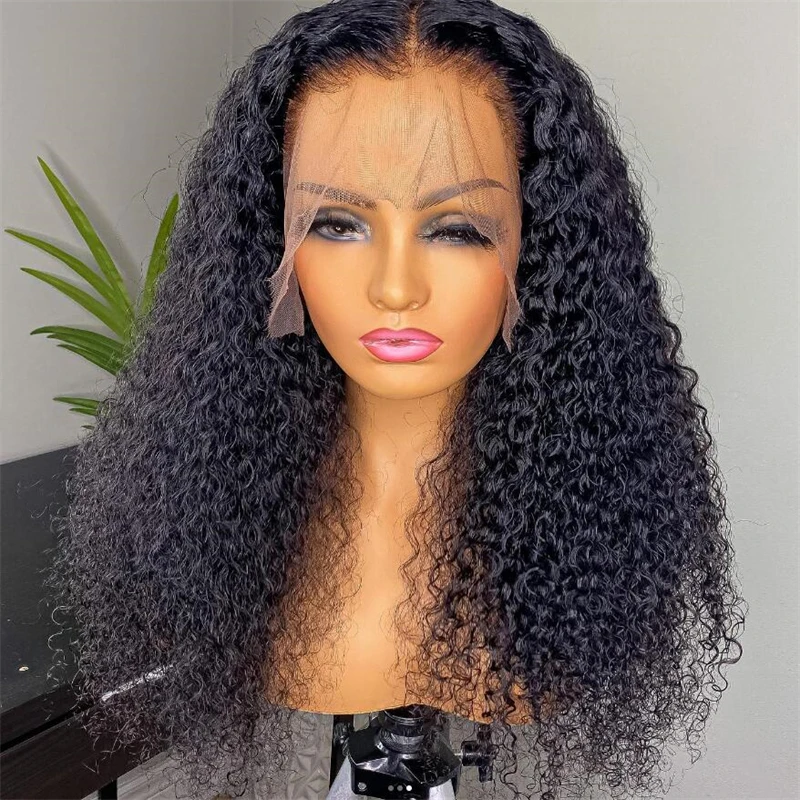 

Natural Black Soft Glueless 26“Long 180Density Kinky Curly Lace Front Wig For Women With BabyHair Preplucked Daily Cosplay