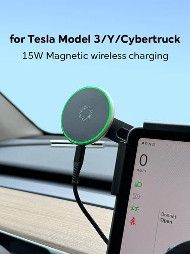 Imagen 2 del producto Para Tesla Model Y Launch 2025 Model 3 HIGHLAND 2024 Cybertruck BYD soporte de montaje para teléfono de coche 15W cargador inalámbrico magnético Magsafe
