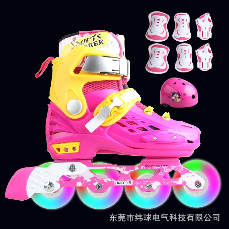 Children's Outdoor Sports Skates Adjustable Size Set Children's Roller Skates Flat Flower Shoes Skates Roller Skates