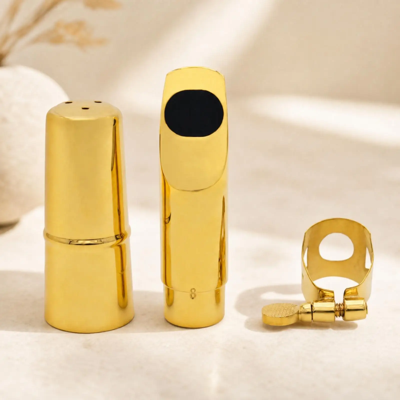 Gold Copper Soprano Sax Embouchure Mouthpiece with Ligature and Pads for Musicians