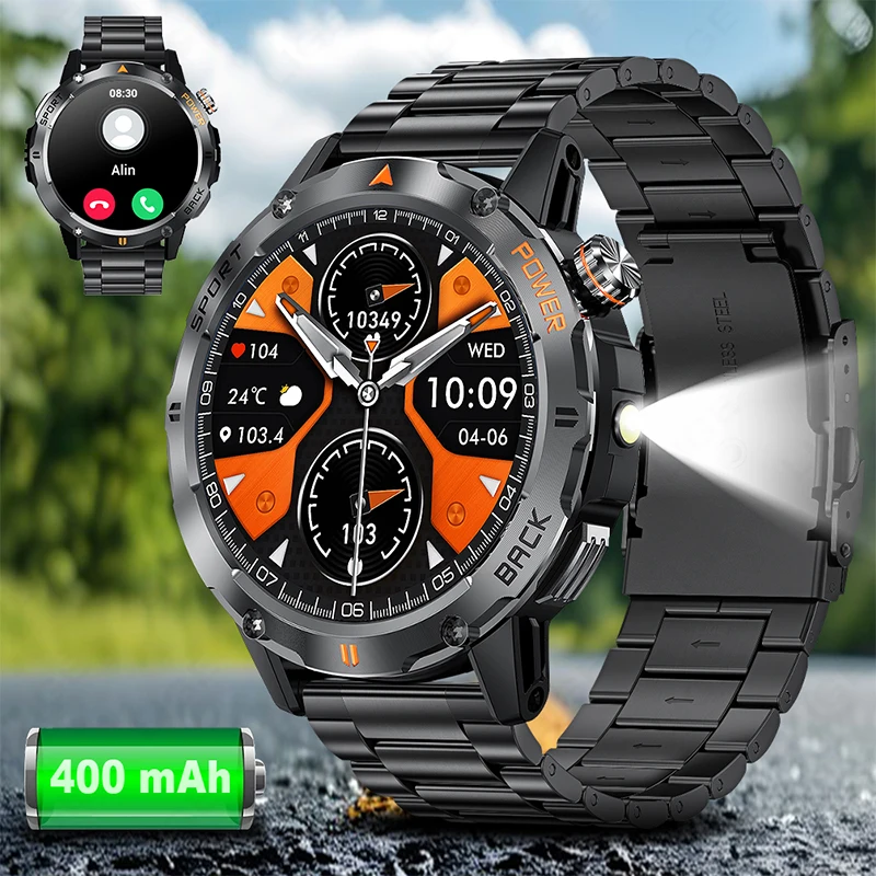 

LIGE Military Outdoor Flashlight Smart Watch Men 400mAh Sports Fitness Waterproof Men Watches 1.53”HD Bluetooth Call Smartwatch