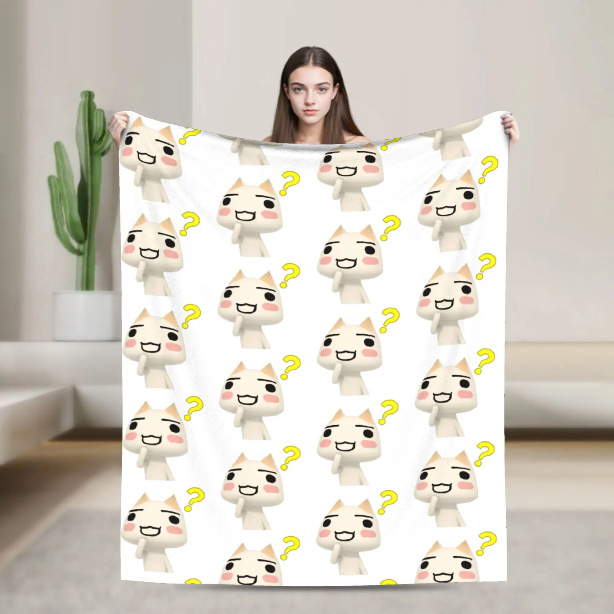 Toro Inoue Cat Blankets Kawaii Neko Flannel Funny Warm Throw Blankets for Bedding Lounge Textile Decor,